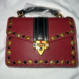 Red and Black Studded Handbag